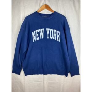 NWT Womens Harper & Ivy New York Sweater size XL Navy Pullover Preppy Spellout